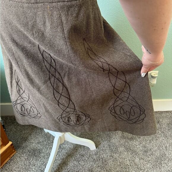 Brown Full Midi Mock Wool Skirt Size 12 - Picture 6 of 9
